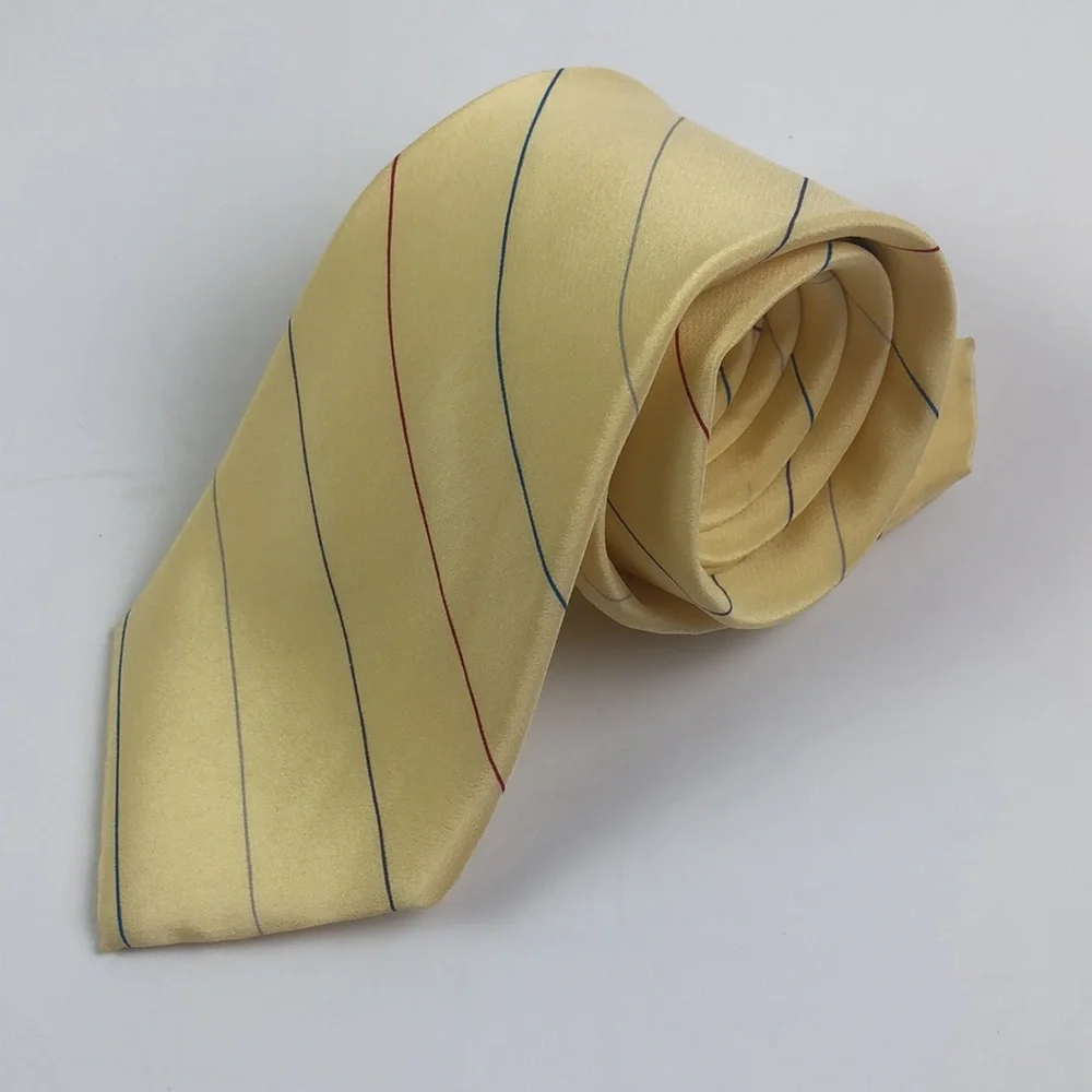 David Lawrence Silk Tie Pale Yellow Multicolored Stripe